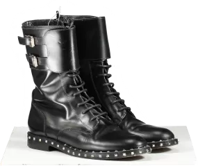 Valentino Garavani Black Leather Rockstud Lace Up Biker Boots UK 5.5 EU 38.5 👠