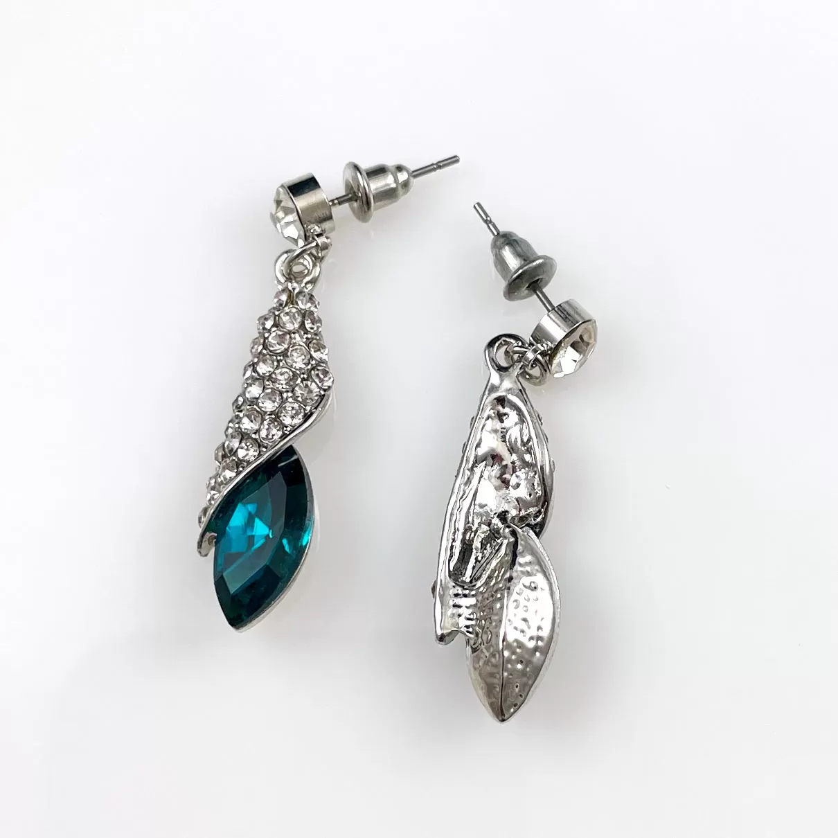 Vintage Teal Rhinestone Drop Earrings