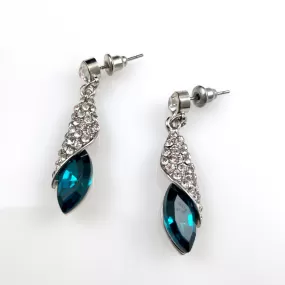 Vintage Teal Rhinestone Drop Earrings