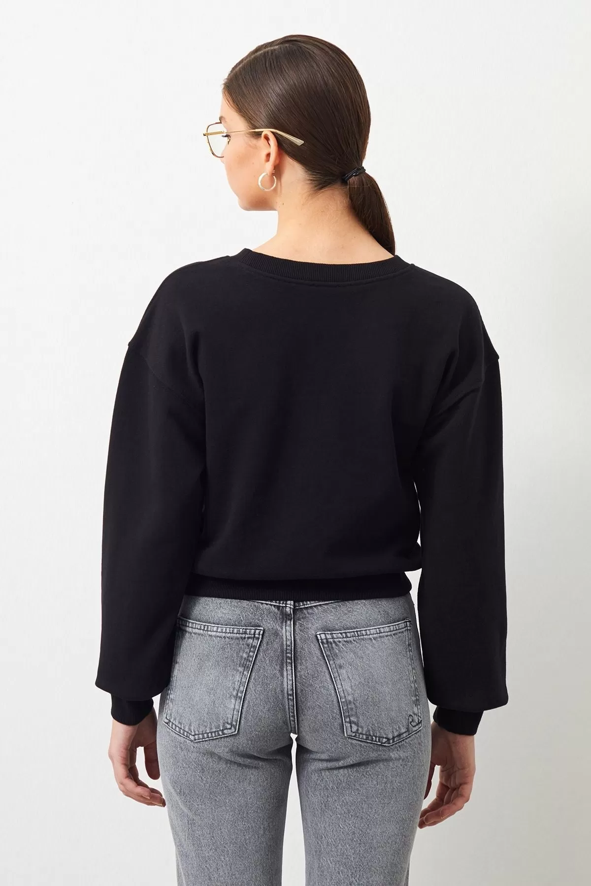 Vita Crop Oversize Black Women's Sweatshirt