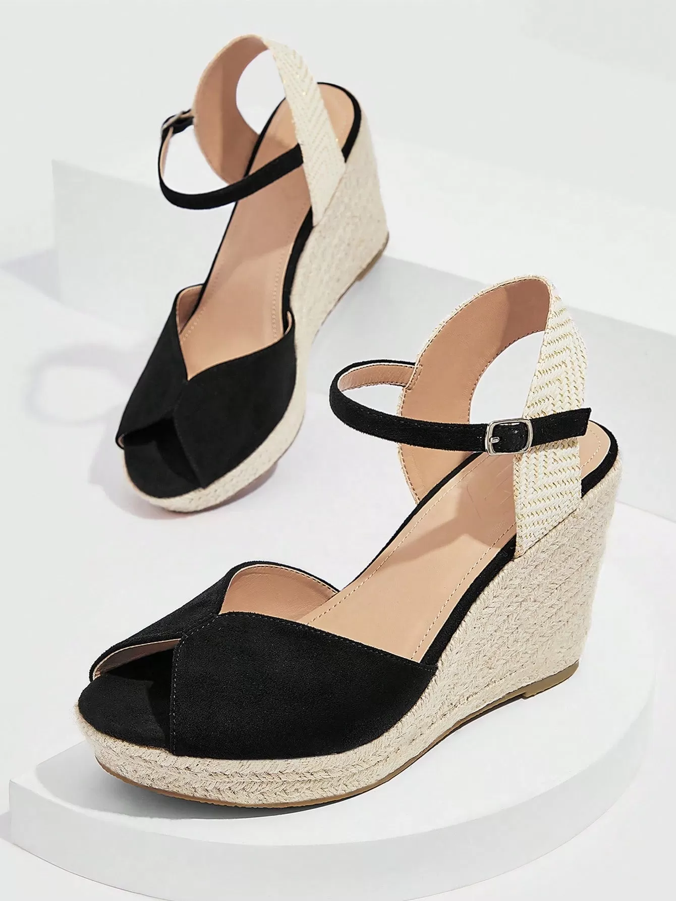 Women Espadrille Sole Wedge Sandals, Vacation Outdoor Faux Suede Ankle Strap Sandals