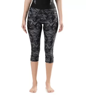 Women's Printed Contrast Swim Capri   - Black  &  Oxid Grey